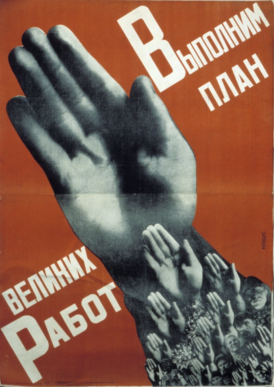 Cartel constructivista soviético de 1930 por Gustav Klutsis, Cumpliremos el plan de grandes esfuerzos. de Unknown