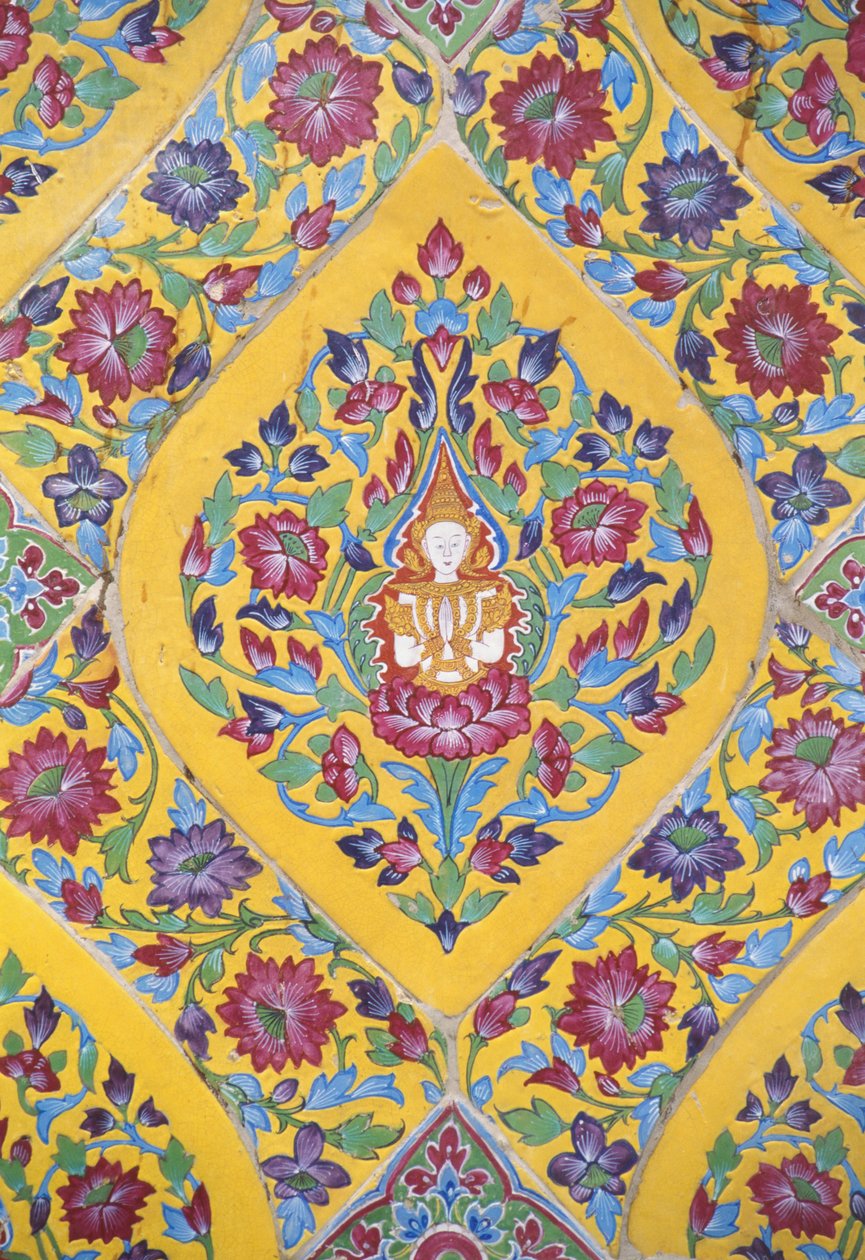 Tailandia, Wat Rachabophit, templo budista, detalle de azulejos coloridos de Unknown