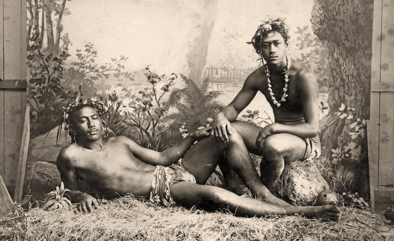 Dos bailarines masculinos, Tahití, 1887 de Unknown