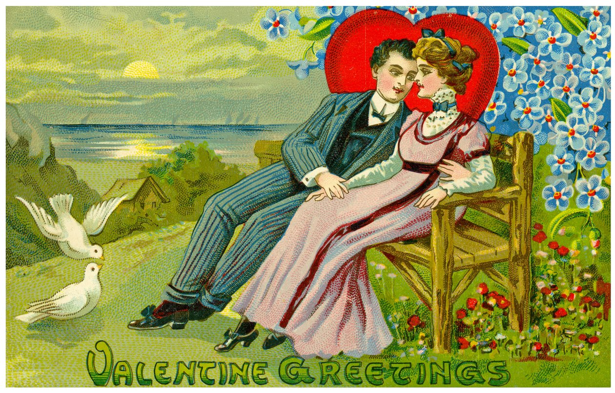 Tarjeta de San Valentín que representa a dos amantes, c.1910 de Unknown