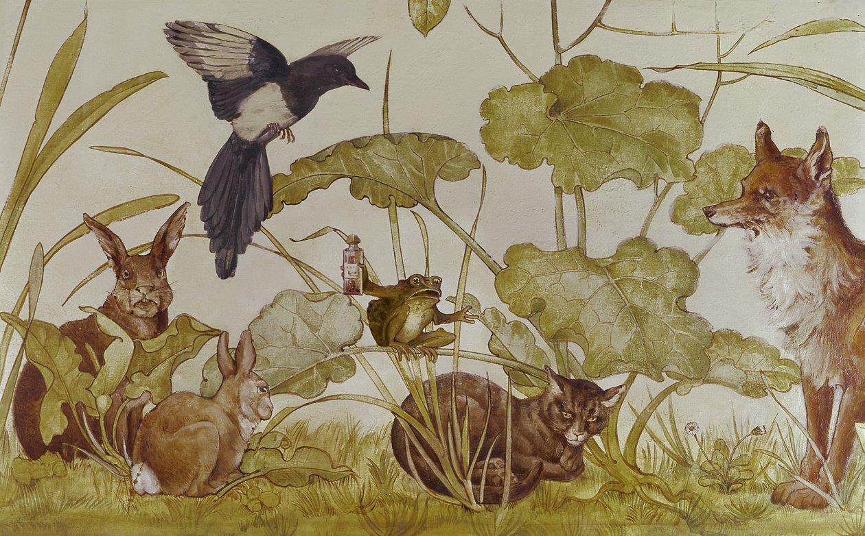 Papel tapiz en la sala de dibujo que representa las fábulas de Esopo, Castell Coch, Gales del Sur de Unknown