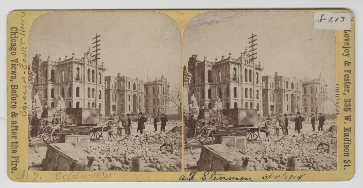 Tribunal del Condado de Cook y Ayuntamiento después del incendio de Chicago de 1871 de American Photographer