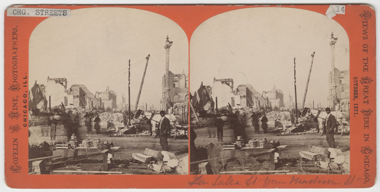 Vista estereográfica de Lake St. desde Madison St. después del incendio de Chicago de 1871 de American Photographer