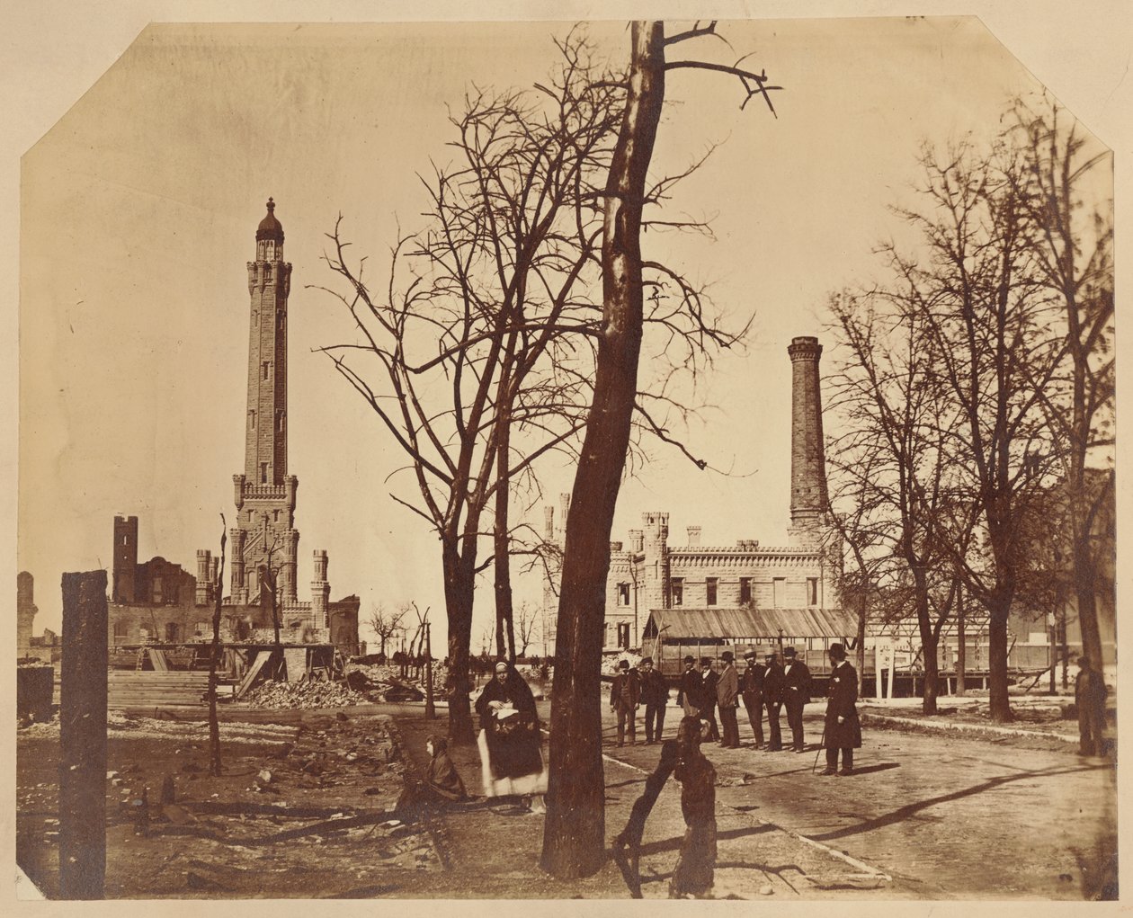 Vista estereográfica de las obras de agua de Chicago después del incendio de Chicago, 1871 de American Photographer
