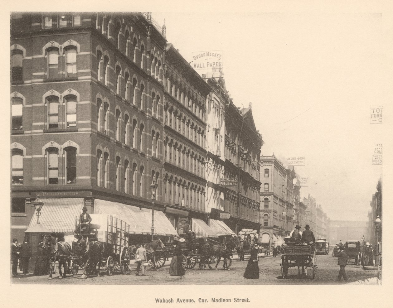 Vista de la esquina de Wabash Ave. y Madison St., Chicago, 1889 de American Photographer
