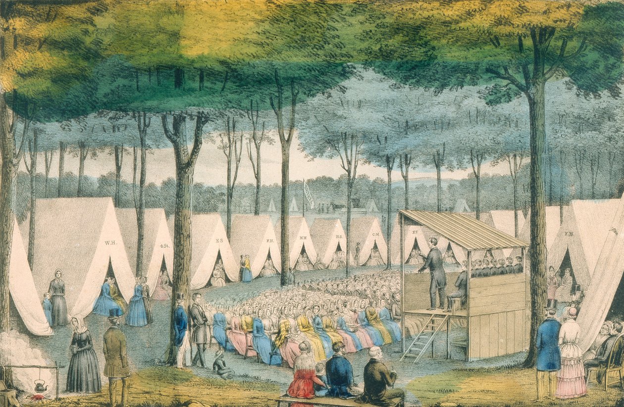 Una reunión religiosa en el campamento de American School