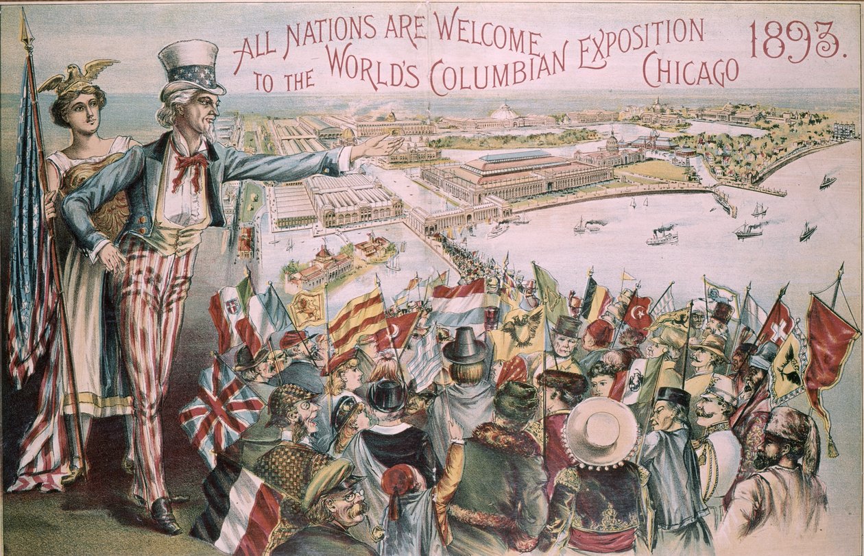 Anuncio de la Exposición Mundial Colombina, feria mundial, Chicago, Illinois, 1893 de American School