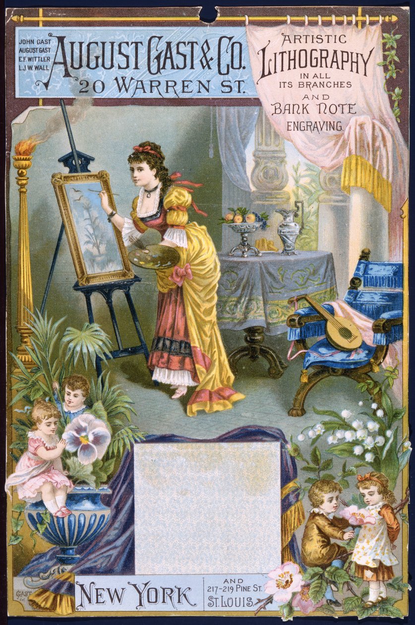 August Gast & Co., Litografía artística y grabado de billetes (tarjeta comercial) de American School