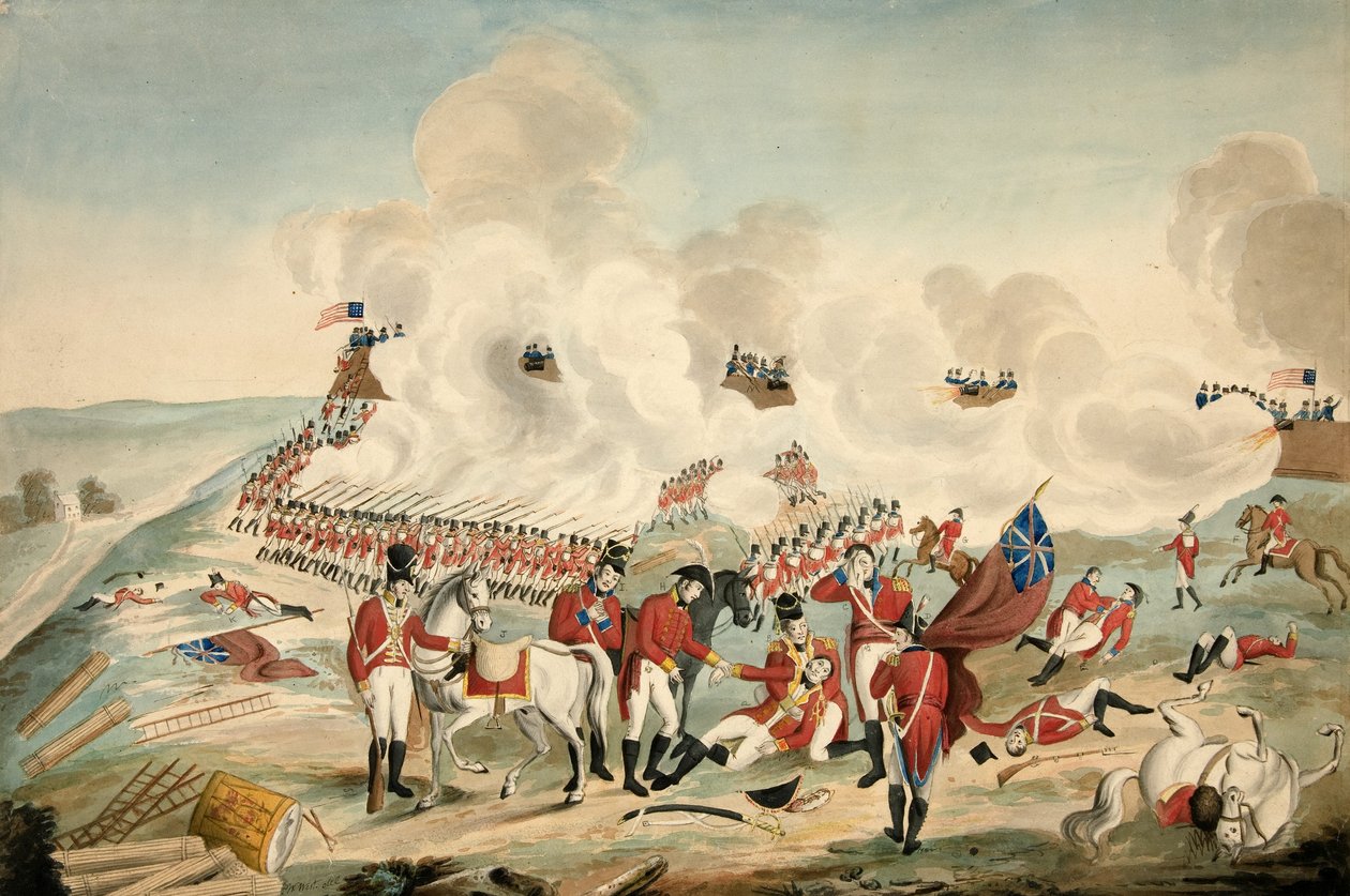 Batalla de Nueva Orleans y muerte del Mayor General Packenham el 8 de enero de 1815, pub. 1815 de American School