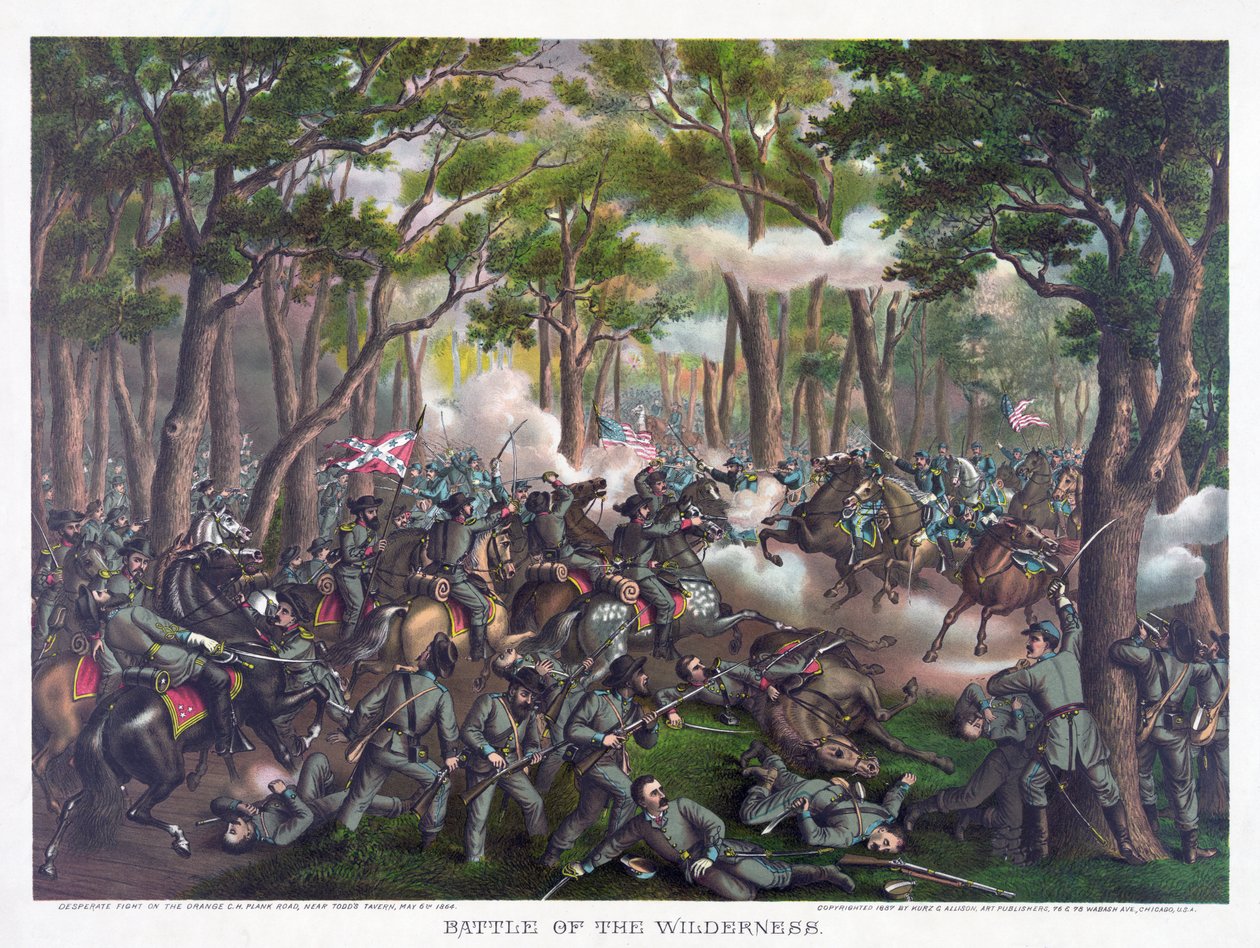 Batalla del Wilderness, pub. Kurz & Allison, 1887 de American School