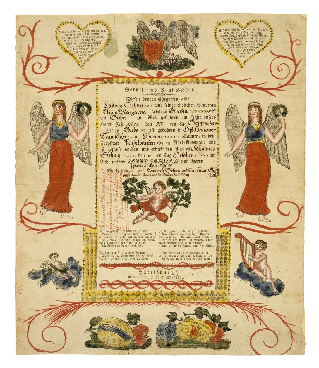 Certificado de nacimiento y bautismo, c. 1828 de American School