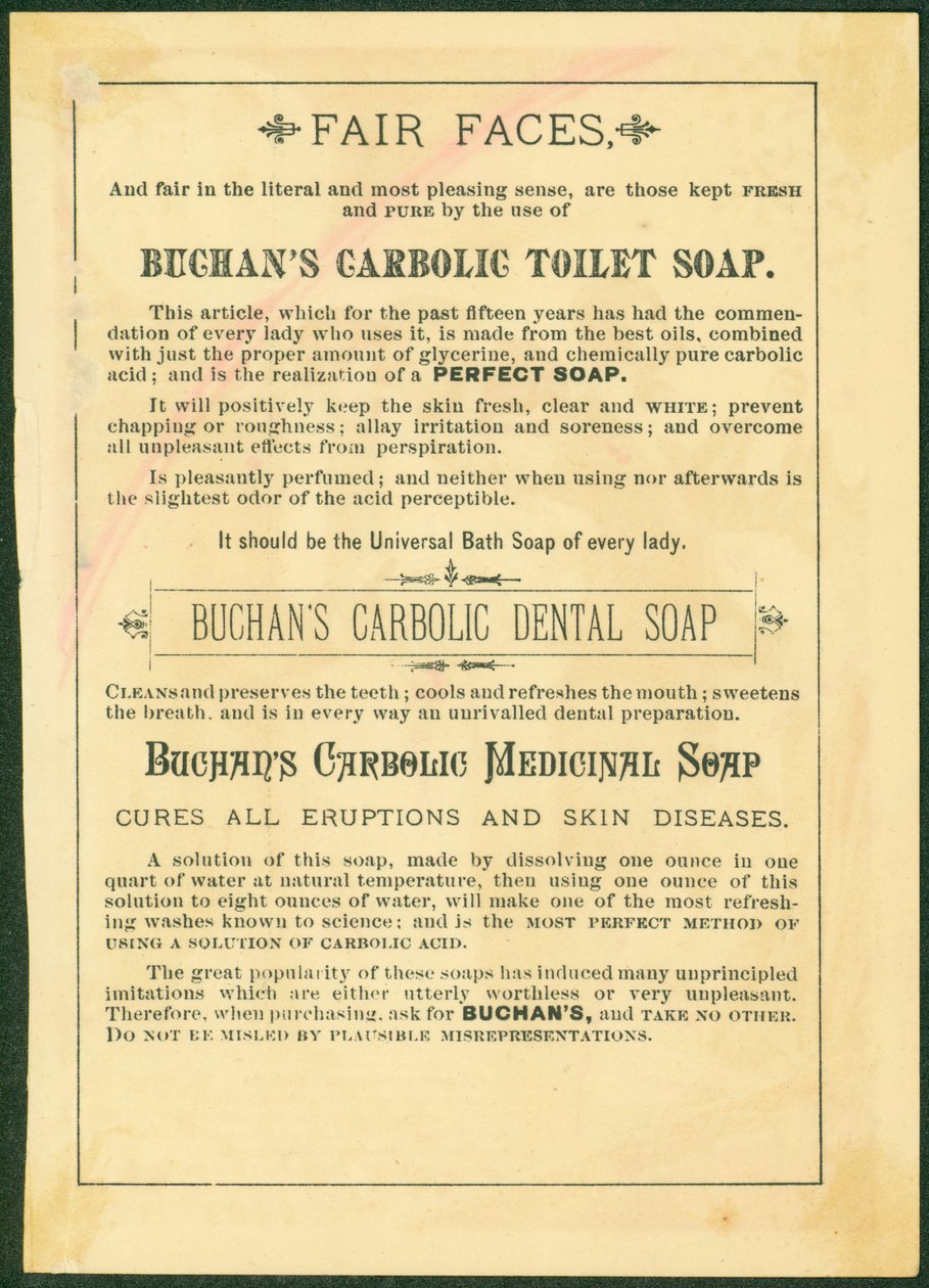 Jabón de tocador carbólico de Buchan (tarjeta comercial verso) de American School