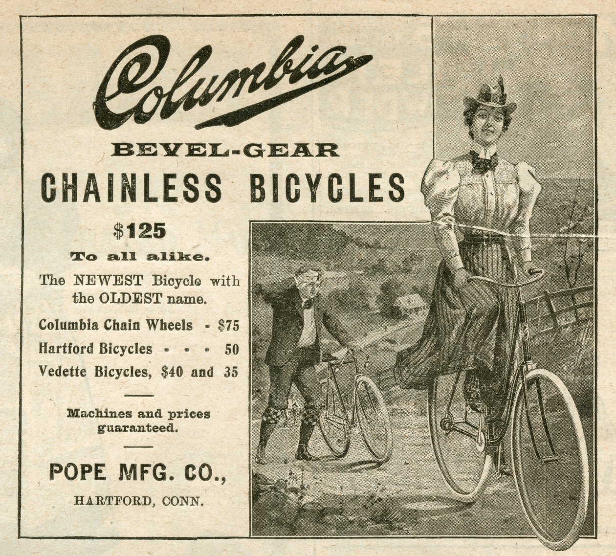 Bicicletas sin cadena Columbia Bevel-Gear, 1898 de American School