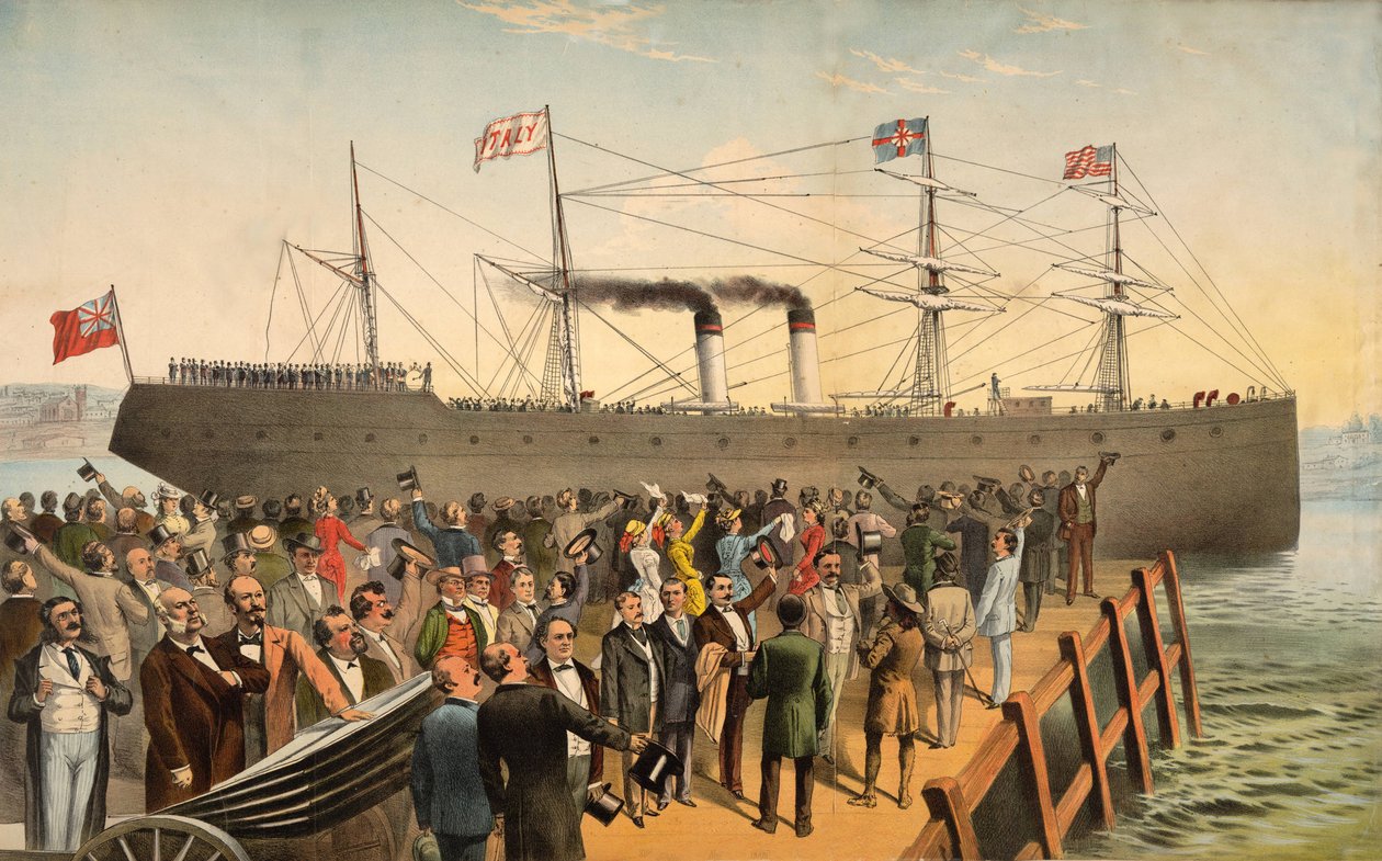 Salida del barco de vapor Italia, pub. 1875 de American School