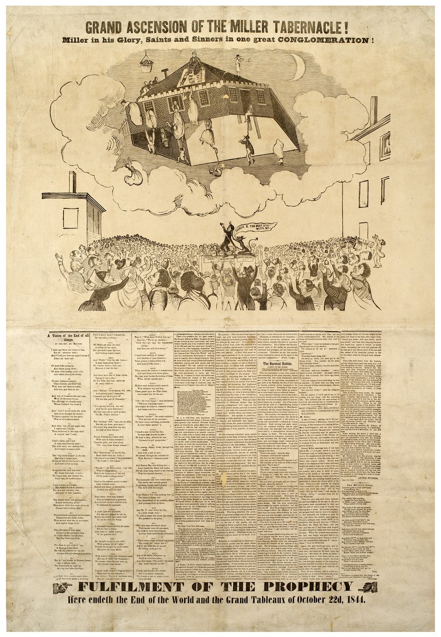 Gran ascensión del Tabernáculo de Miller, cartel que representa el fin del mundo, 1844 de American School