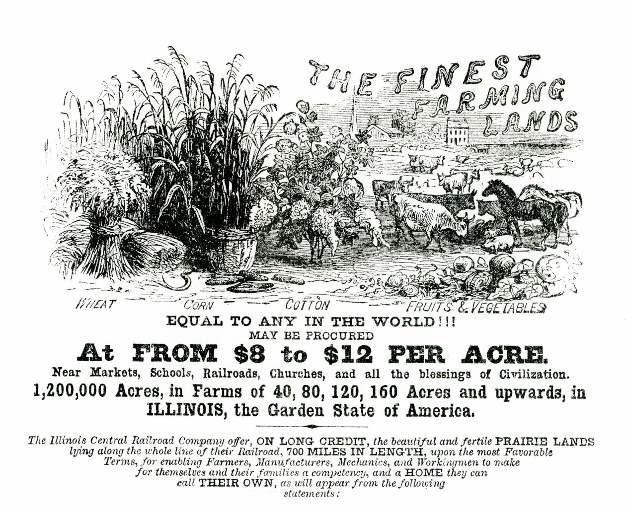 Folleto de Illinois anunciando tierras en venta de American School