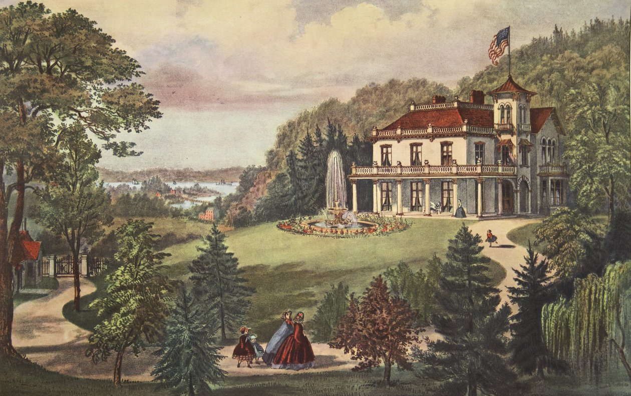 Vida en el Campo - Tarde, pub. 1862, Currier & Ives de American School