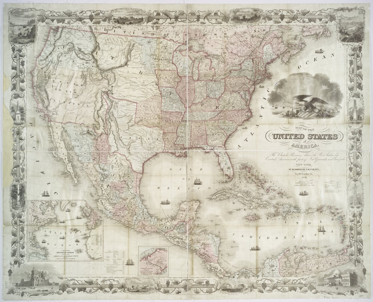 Mapa de los Estados Unidos de América, provincias británicas, México, Antillas y América Central, 1850 de American School