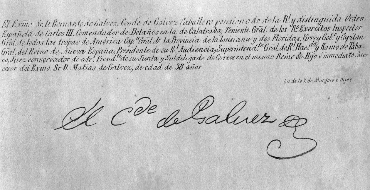 Firma de Bernardo de Gálvez (1746-86) (detalle) de American School