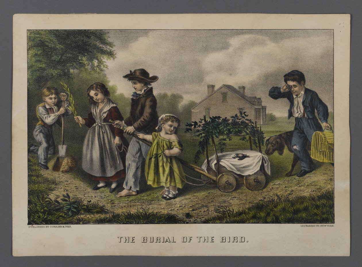 El entierro del pájaro, publicado por Currier & Ives, Nueva York de American School