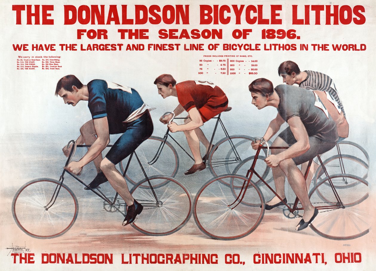 El Donaldson Bicycle Lithos para la temporada de 1896, pub. 1896 (litografía en color) de American School