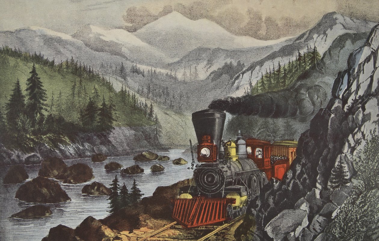 La ruta a California, río Truckee, Sierra-Nevada, pub. 1871 de American School