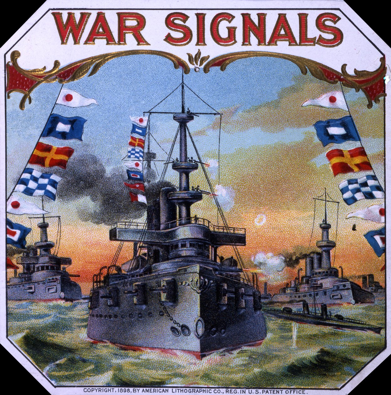 Etiqueta de caja de cigarros War Signals, 1898 de American School