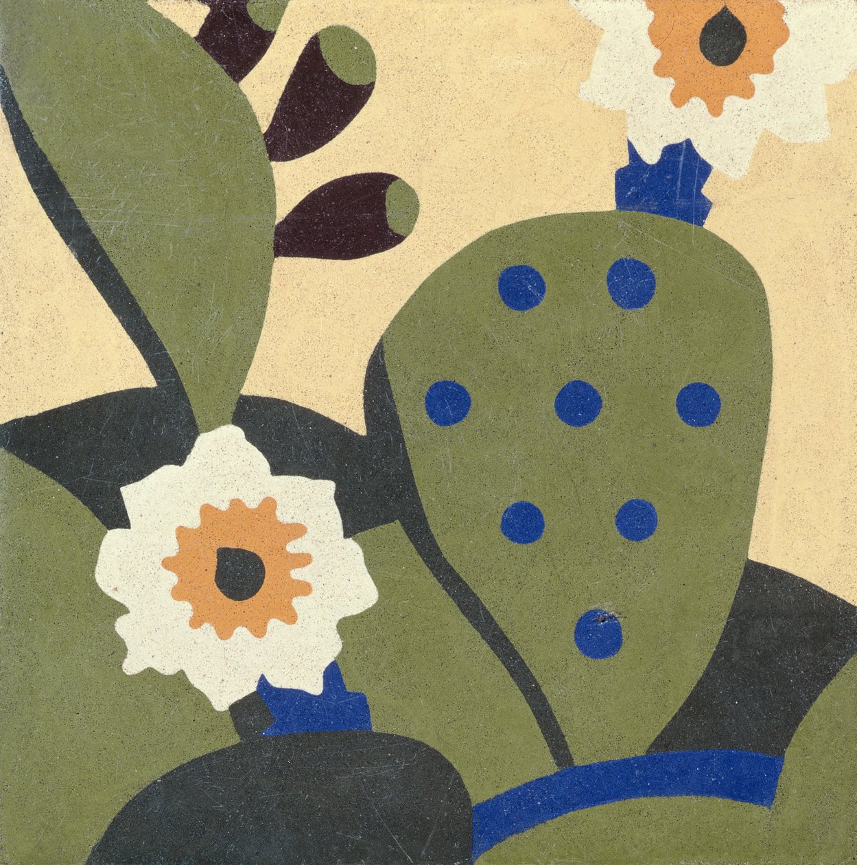 Azulejo de habitación de Texas Occidental que representa plantas de cactus, c.1936 de American School
