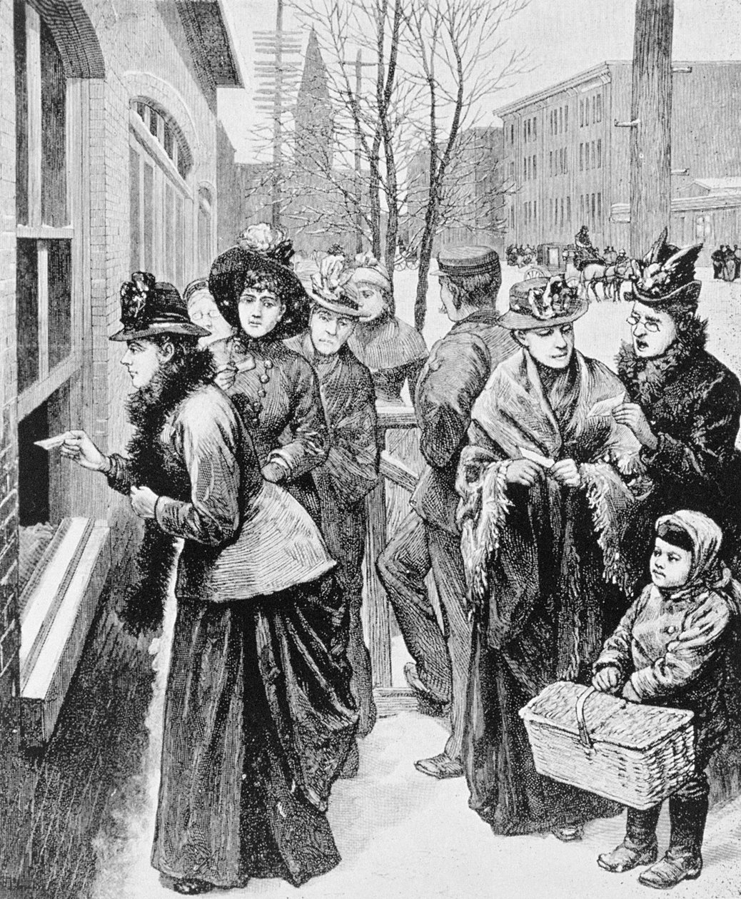 Mujeres alineadas para participar en una elección, 1870 de American School