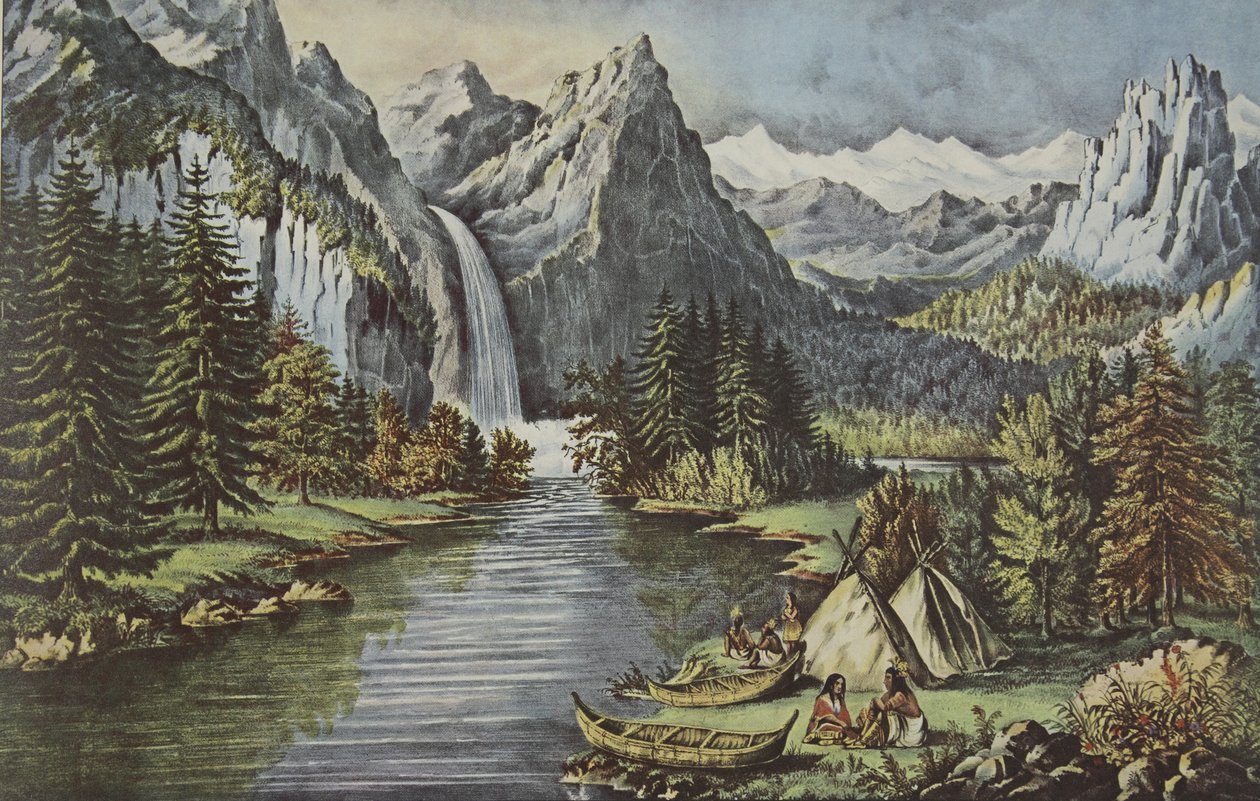 Valle de Yosemite - California, pub. 1866, La Cascada del Velo de Novia, Currier & Ives de American School