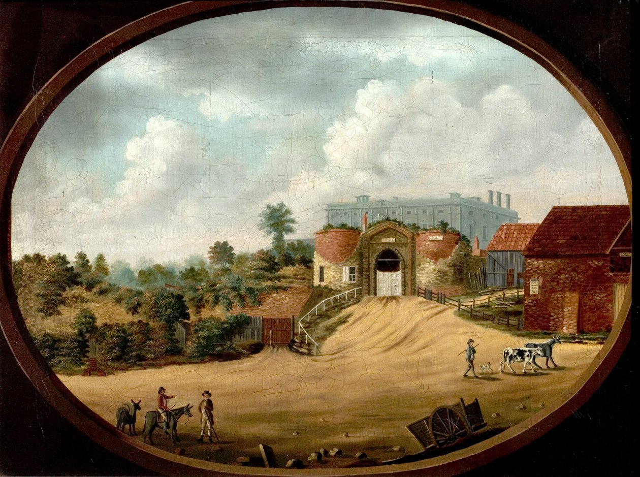 Vista de la antigua puerta y castillo, Nottingham, c.1795 de British School