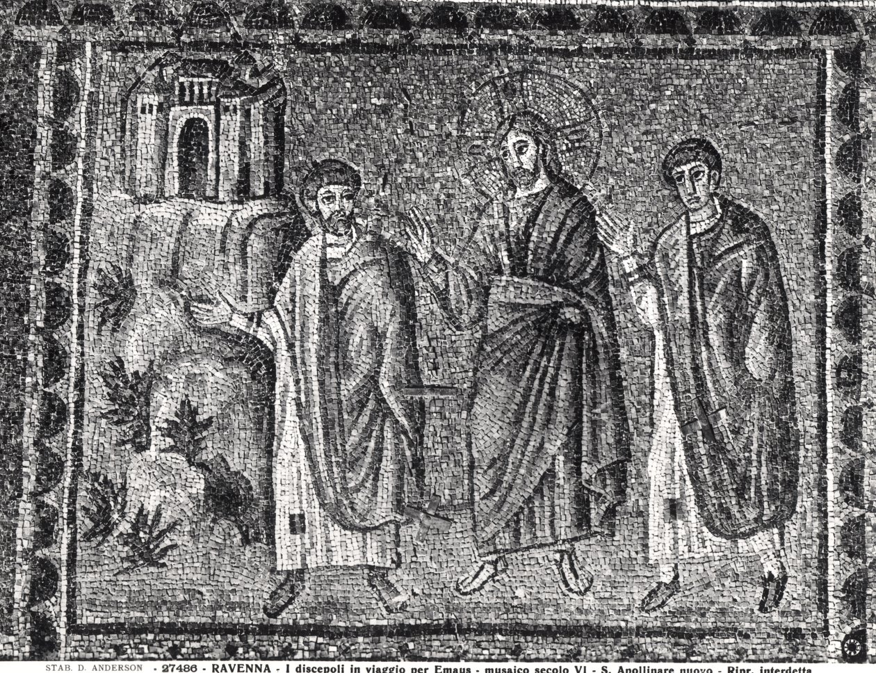 Cristo en el Camino a Emaús (mosaico) de Byzantine School