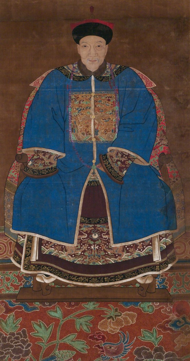 Retrato de Ancestro de un Hombre en una Prenda de Invierno de Chinese School