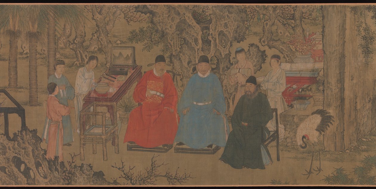 Reunión Elegante en el Jardín de los Albaricoques, pergamino de Chinese School