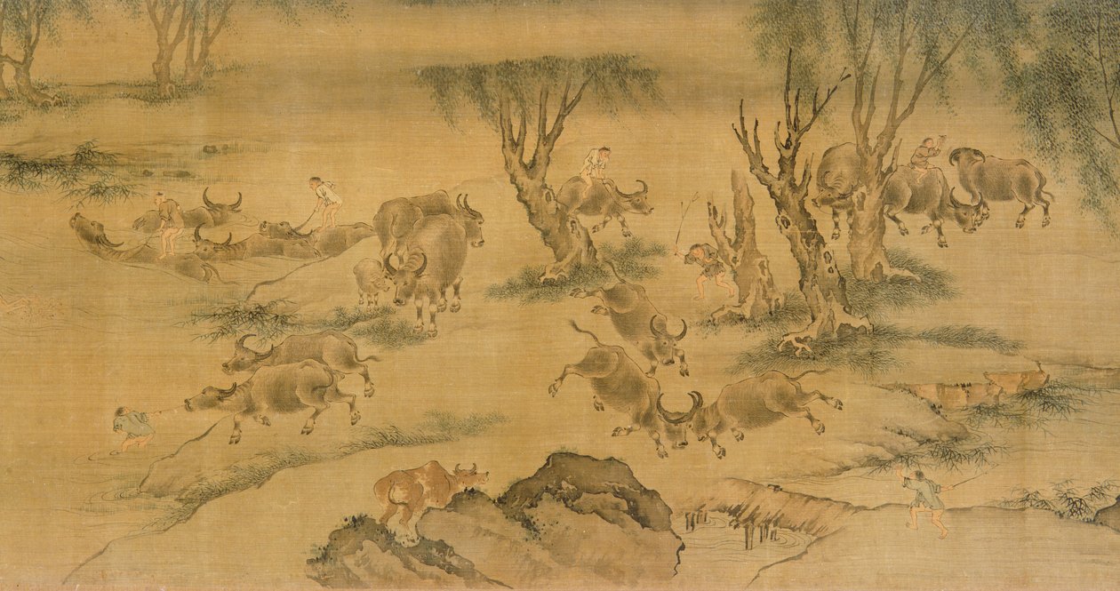 Búfalos de agua y niños pastores, chino de Chinese School