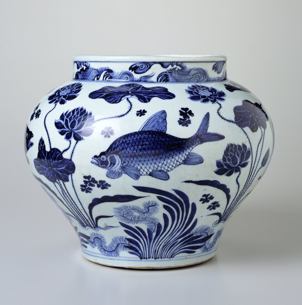 Jarra de vino con diseño de peces y plantas acuáticas de Chinese School