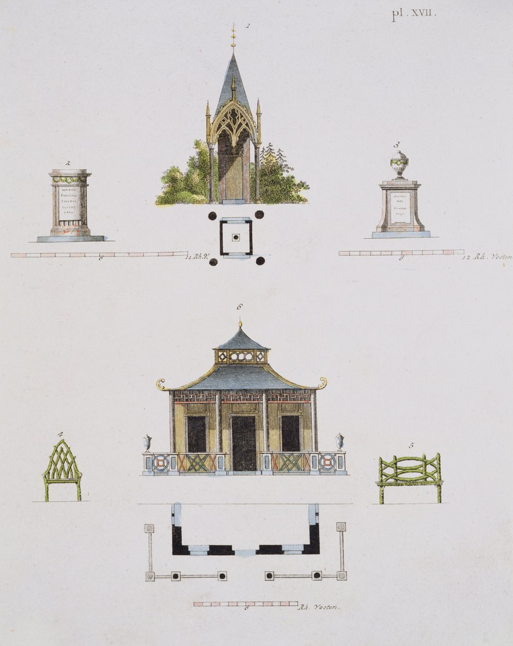 Decoraciones de jardín, de Magazine of Garden Gems, por G. van Laar, publicado 1802 de Dutch School
