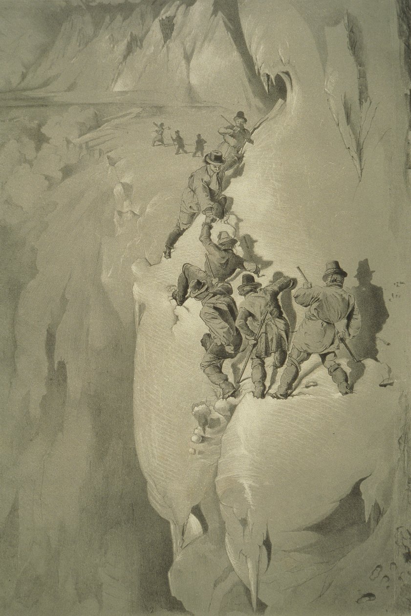 Una esquina peligrosa, de Diez escenas en el último ascenso del Mont Blanc incluyendo cinco vistas desde la cumbre, por J.D.H. Browne, publicado en 1853 de English School