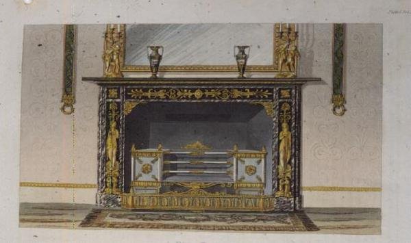 Una chimenea, lámina 183 de Ackermanns Repository of Arts, publicada en 1828 de English School