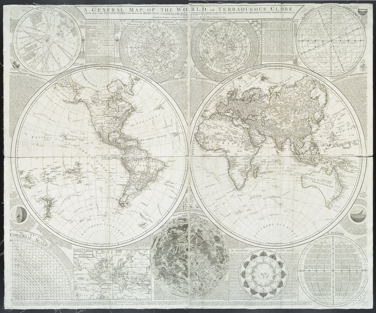 Mapa general del mundo o globo terráqueo por Samuel Dunn, 1787 de English School
