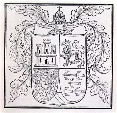 Escudo de Colón, de La narrativa y la historia crítica de América, editada por Justin Winsor, Londres, 1886 de English School