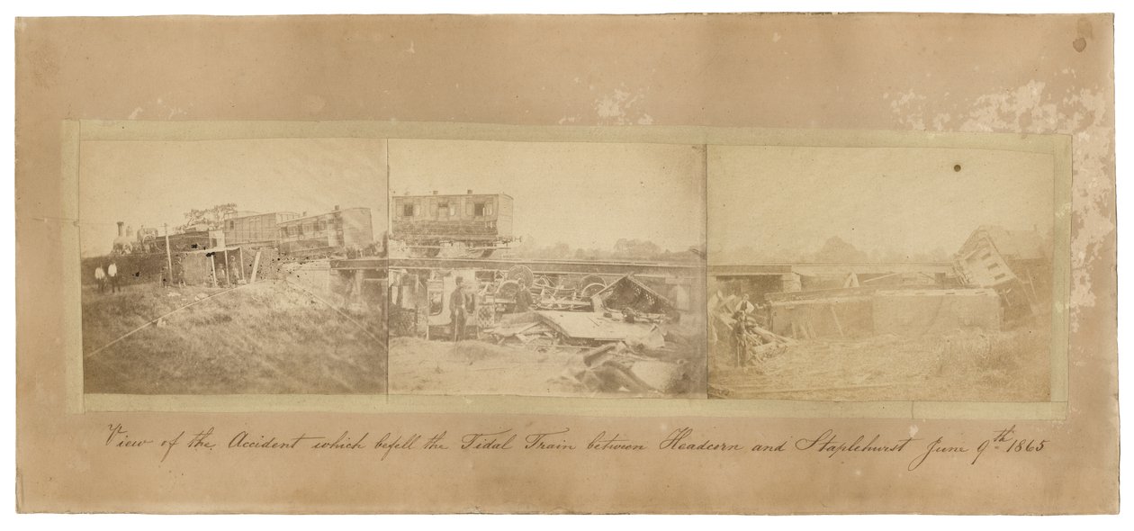 Montaje del accidente de tren de Staplehurst, 1865 de English School