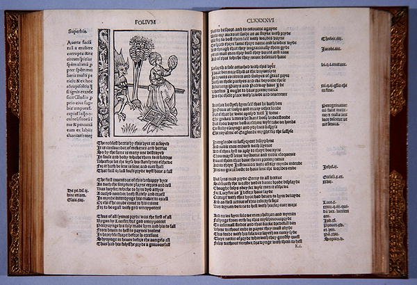 De la soberbia desmedida, de Este presente libro llamado El barco de los locos, por Sebastian Brandt, impreso por Richard Pynson de English School