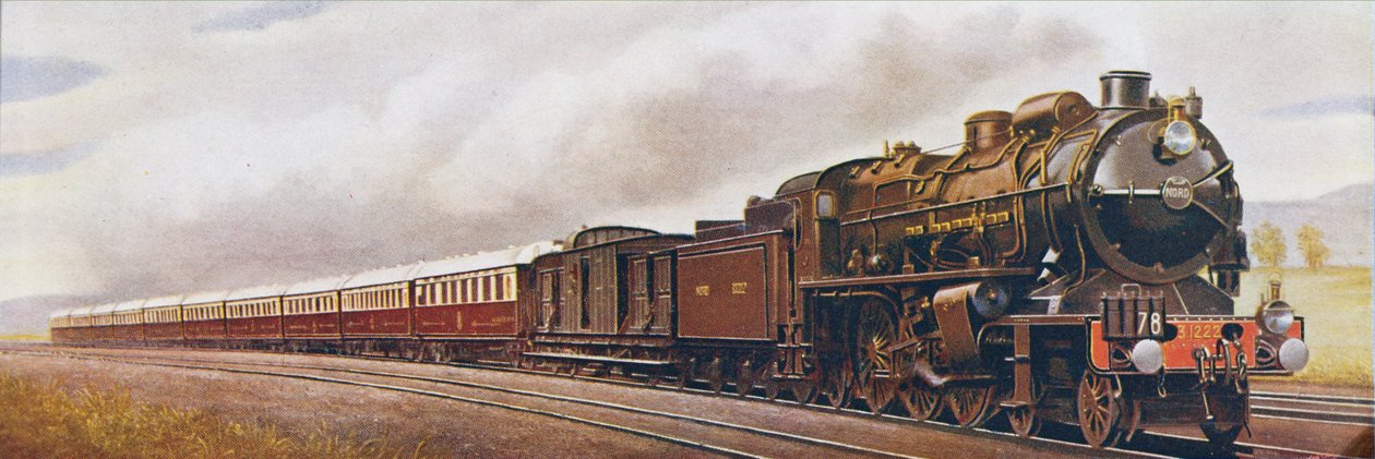 Super Pacific del Ferrocarril del Norte de Francia, ilustración de El Libro Maravilloso de los Ferrocarriles, decimocuarta edición editada por Harry Golding, 1929 de English School