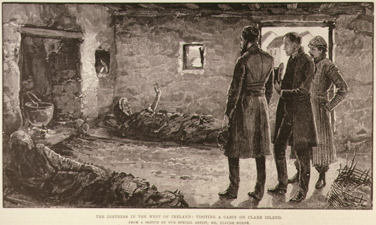La angustia en el oeste de Irlanda: Visitando una cabaña en la isla de Clare, de The Illustrated London News, 4 de octubre de 1886 de English School