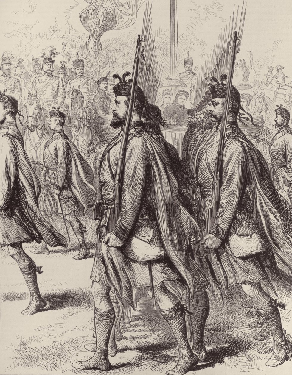 Los voluntarios escoceses de Londres, de The Illustrated London News, 7 de septiembre de 1881 de English School