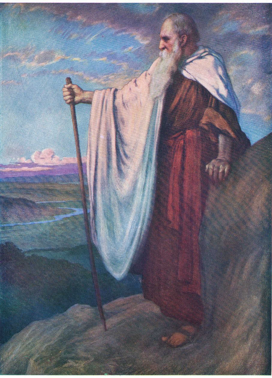 La muerte de Moisés, de The Bible Picture Book publicado por Thomas Nelson, c.1950 de English School