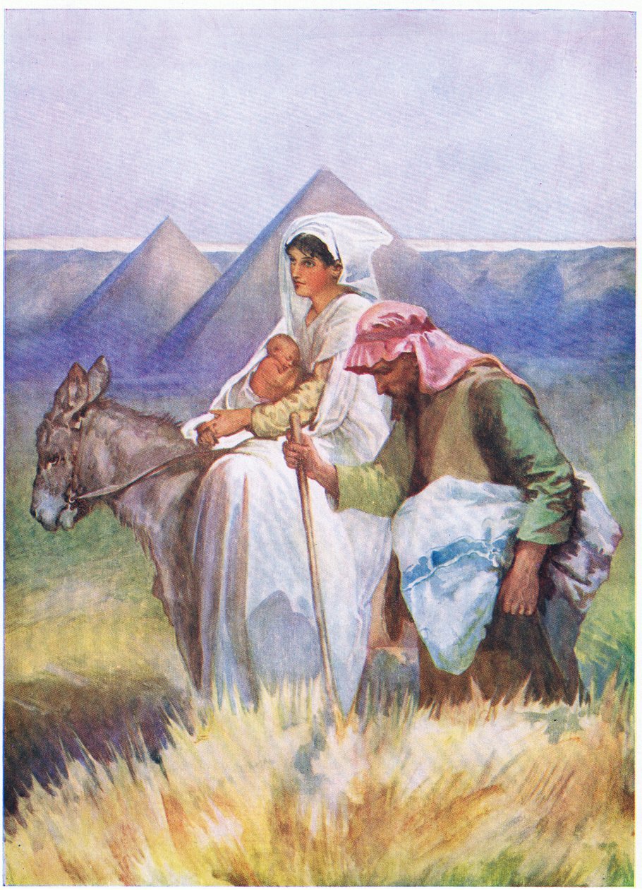 La huida a Egipto, de The Bible Picture Book publicado por Thomas Nelson, c.1950 de English School