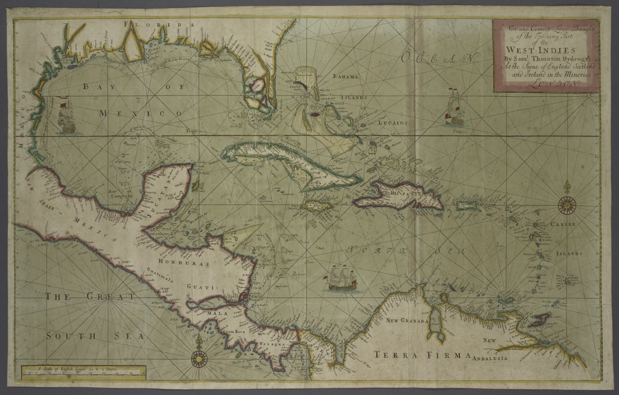 Mapa comercial de las Indias Occidentales, 1707 de English School