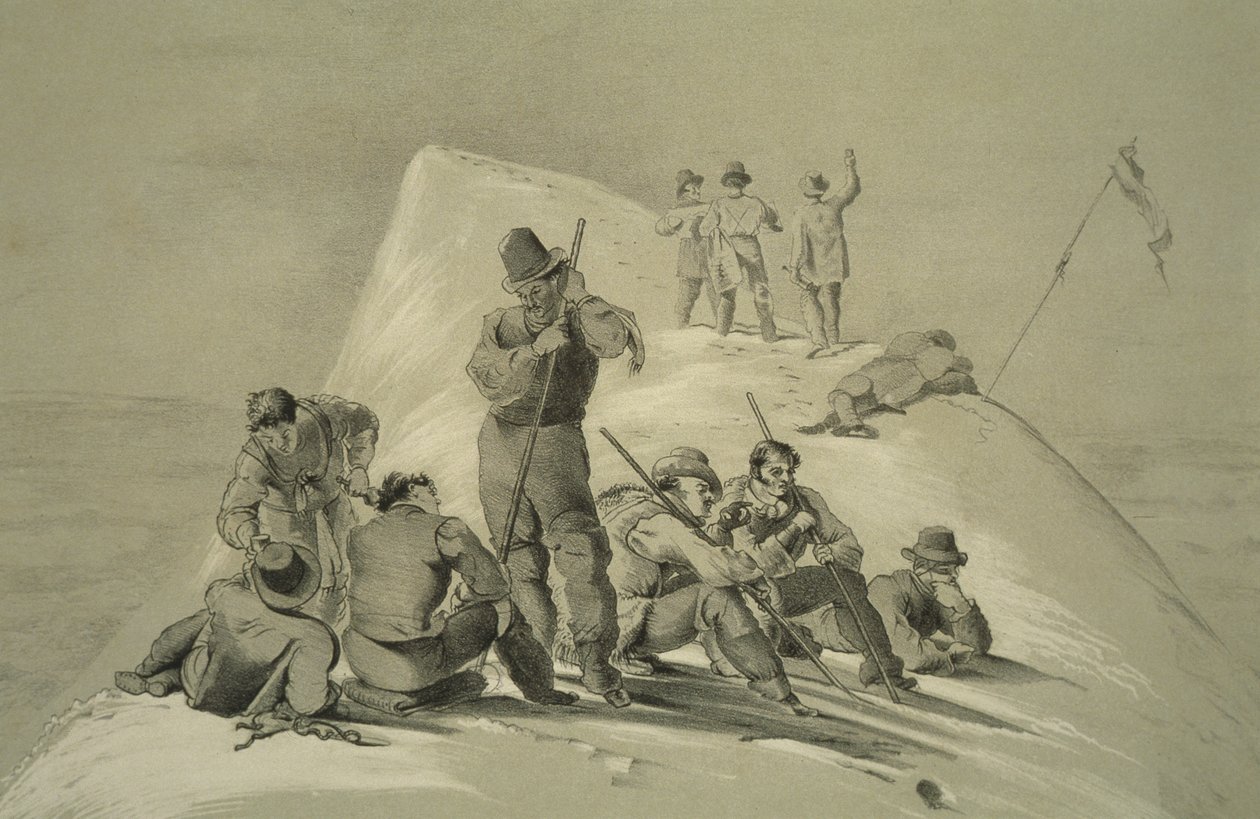 Vista desde la cumbre, de Diez escenas en el último ascenso al Mont Blanc, incluyendo cinco vistas desde la cumbre, por J.D.H. Browne, publicado en 1853 de English School